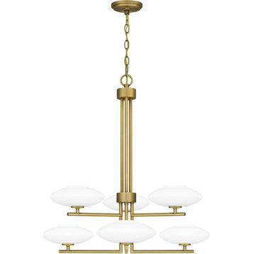 Quoizel Chenal 6 Light Chandelier, Aged Brass/Opal Etched, QCH5577AB