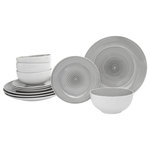 Godinger - Ripple 12 Piece Dinnerware Set, Service for 4, Grey - Elevate everyday dining with this dinnerware set. A distinct swirl with watercolor wash this durable stoneware construction ensures lasting use. Versatile and casual, it's a family-friendly collection suited for breakfast, dinner, and every meal in between.