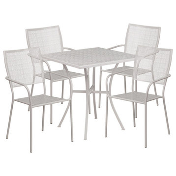 28'' Square Indoor-Outdoor Steel Patio Table Set With 4 Square Back Chairs, Gray