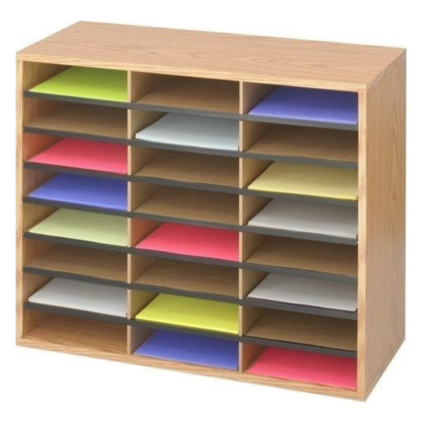 Safco Medium Oak Wood/Corrugated 24 Compartment Literature Organizer