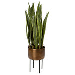 Uttermost - Fasita Brass Planter - Accent Your Space With This Life-like Snake Plant, Featuring A Contemporary Antique Brass Pot Nested In A Matte Black Metal Stand.