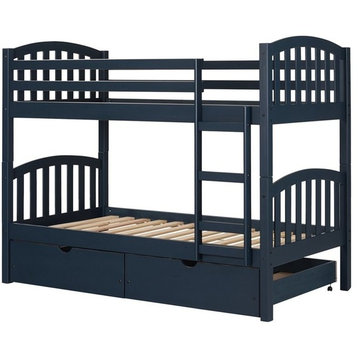 South Shore Ulysses Twin Over Twin Storage Bunk Bed in Navy Blue