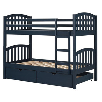 South Shore Ulysses Twin Over Twin Storage Bunk Bed in Navy Blue