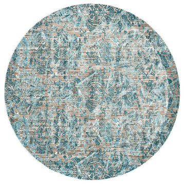 Weave & Wander Arsene Scroll Print Textured Rug, Aqua, 8'9" Round