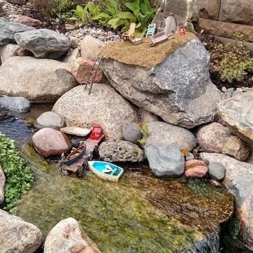 Woodbury Pond, Waterfall and Outdoor Patio Fireplace