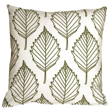 Pillow Decor - Contemporary Olive Green Leaf Throw Pillow