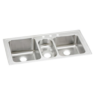 Houzer 41 Stainless Steel Topmount Triple Bowl Kitchen Sink, 18 Gauge,  PGT-4322-1