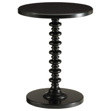 22" Black Solid Wood Round End Table