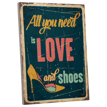 Vintage Sign "Love and Shoes" Gallery Wrapped Canvas Art, 20"x16", 20"x16"