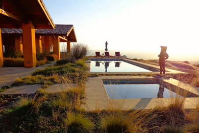 Large trendy backyard concrete and rectangular infinity pool photo in San Francisco