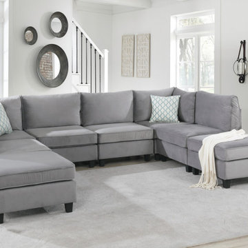 Simona 120" Gray Velvet 8Pc Modular Sectional Sofa