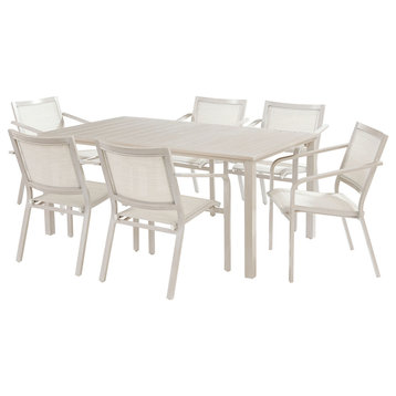 7-Piece Dining Set With 6 Stackable Aluminum Sling Chairs 66" x 38"