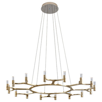 Nexus Chandelier, Silver Leaf with Stainless Accents