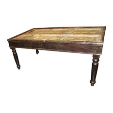 Mogul Interior - Consigned Rustic Old Door Dining Table Old World Farmhouse Office Furniture - Dining Tables