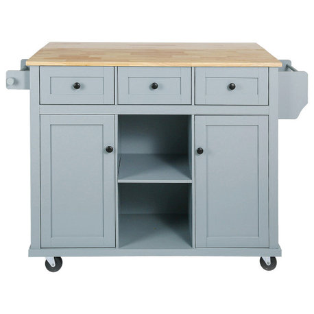 Gewnee Kitchen Cart With Rubber Wood Drop-Leaf Countertop