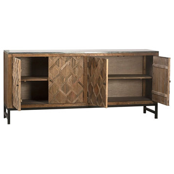 81" Visby Reclaimed Wood Cabinet, Marble Top and Iron Base Media Cabinet