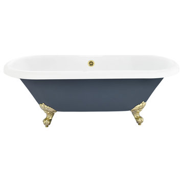 Kerta 67"x29" Acrylic Clawfoot Soaking Bathtub, Gray, Brushed Brass Hardware