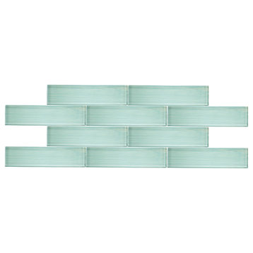 Spring Blue Hand Painted Streaked 3"x12" Glass Subway Tile, 1 Sq.Ft.