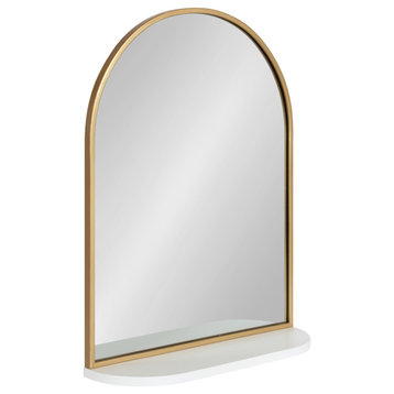 Schuyler Arch Wall Mirror With Shelf, White/Gold, 20"x28"