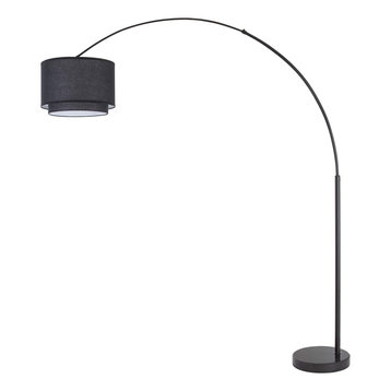 black arched floor lamp with white shade