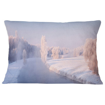 Bright Colorful Winter Day Landscape Printed Throw Pillow, 12"x20"