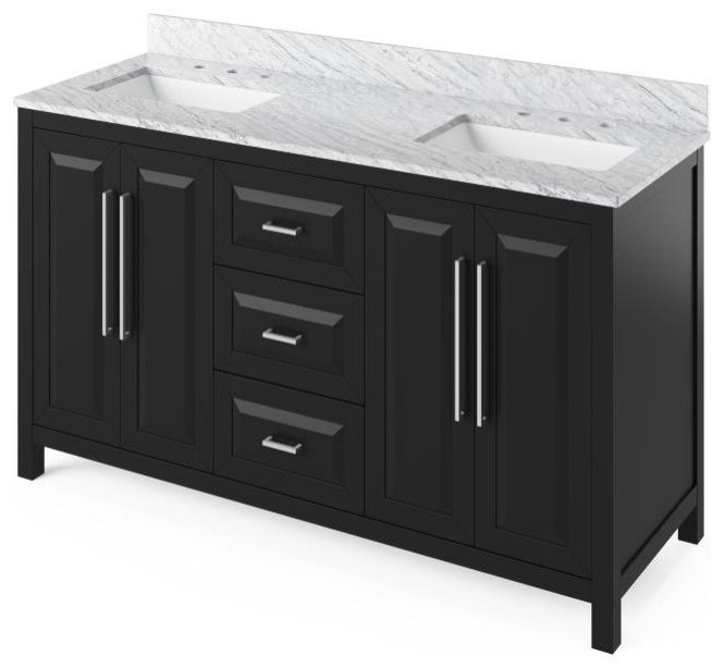 Jeffrey Alexander Cade 60" Black Double Sink Vanity With Marble Top ...