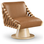Meridian Furniture - Millwin Upholstered Swivel Accent Chair, Cognac, Vegan Leather, Natural Finish - Revitalize your space with the Millwin cognac vegan leather swivel accent chair, featuring a sleek vegan leather upholstery that marries modern elegance with eco-friendly craftsmanship in a unique art deco manner. This stylish chair offers smooth 360-degree swivel functionality on a natural wood frame and base, making it a versatile choice. Its contemporary design and plush cushioning provide both comfort and visual appeal, adding a sophisticated touch to any setting.