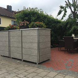 M&uuml;lltonnenbox f&uuml;r 2-4 M&uuml;lltonnen, T&uuml;ren aus Trespa - Outdoor Products
