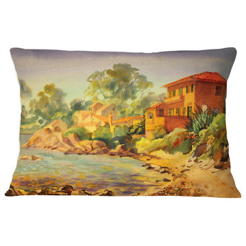 French Riviera Landscape Printed Throw Pillow, 12"x20"