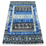 Shahbanu Rugs - Blue Folk Art Kashkuli Gabbeh Hand-Knotted Natural Wool Nomad Rug, 2'10" x 4'10" - This fabulous Hand-Knotted carpet has been created and designed for extra strength and durability. This rug has been handcrafted for weeks in the traditional method that is used to make Rugs. This is truly a one-of-kind piece.
