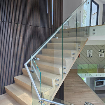 Project #129 | Modern White Oak Staircase with Slanted Risers