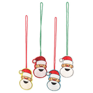 Novica Handmade Smiling Santa Embroidered Wool Holiday Ornaments (Set Of 4)