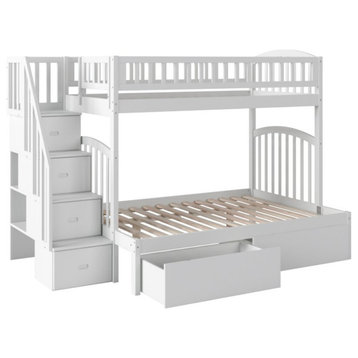 AFI Westbrook Staircase Wood Storage Bunk Twin Over Full in White
