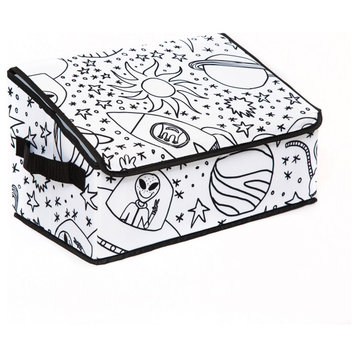 Kid's Coloring Angled Storage Bin with Lid, Space Print