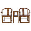 Chinese Handmade Light Brown Horseshoe Armchair Table 3 Pieces Set Hcs6179