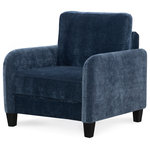 Legacy Classic Furniture - Everly Blue Velvet Chair - This glamourous chair brings sophisticated comfort to your living room. A deep blue color pops with any décor style, and the rich faux velvet is crafted of performance fabric, so spills are a breeze to clean up. 15-minute assembly means your space is ready for this dazzling addition in no time.