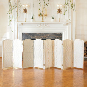 3 ft. Short Diamond Weave Fiber Room Divider White 8 Panel