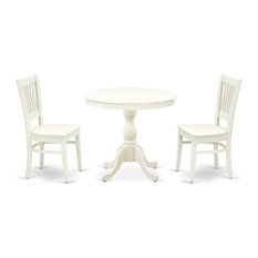 East West Furniture Antique Wood 3-Piece Dining Set In White Finish AMVA3-LWH-W
