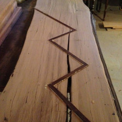 Live edge beech tree bench, walnut inlay - Furniture