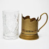 GOLD Combination of 4 Russian Crystal Tea Glass 8.5Oz & Metal Holder, Teaspoon