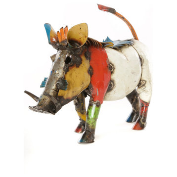 African Colorful Recycled Wart Hog Sculpture, Medium