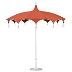 California Umbrella - 8.5' Sunbrella Playa Patio Umbrella With Tassels, Melon - Sweeping curves highlight the chic canopy of the Playa umbrella, immediately identifying this piece as the refined centerpiece of your patio to earn praise and admiration from all who see it. Beautiful tassels mark where one elegant arch ends and another begins, enhancing the stylish appearance of this umbrella while further accentuating the discerning style that defines both your personality and your sophisticated outdoor space.