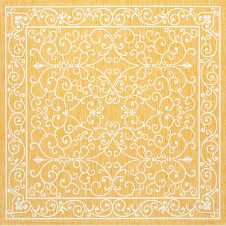 Charleston Filigree Textured Weave Indoor/Outdoor, Yellow/Cream, 5' Square