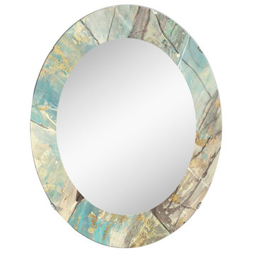 Designart Mineral Landscape, Blue/Cream Frameless Wall Mirror, 24x36