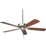 Progress - Progress P2501-09 Air Pro - 52" Ceiling Fan - 52" AirPro Energy Star fan with 5 reversible Cherry or Natural Cherry blades, Brushed Nickel finish, and 30 year limited warranty. Powerful AirPro motor features 3-speed, triple-capacitor control that can also be reversed to provide year-round comfort. Includes innovative canopy system that can be installed on vaulted ceilings up to 12:12 pitch; additionally, the fan can be installed with no downrod to accommodate lower ceilings. Quick install canopy securely holds fan for wiring during installation.    Reversible Cherry or Natural Cherry blades with Brushed Nickel finish  Powerful and reversible 3-speed motor w/ triple-capacitor control  Includes innovative canopy system for sloped ceilings up to 12:12 pitch  Energy Star certified with 30 year limited warranty  Screws preinstalled in blades for attachment to motor arms    Rod Length(s): 4.25  Warranty: 30 Years Limited WarrantyAir Pro 52" Ceiling Fan Brushed Nickel *UL Approved: YES  *Energy Star Qualified: YES *ADA Certified: n/a  *Number of Lights:   *Bulb Included:No *Bulb Type:No *Finish Type:Brushed Nickel
