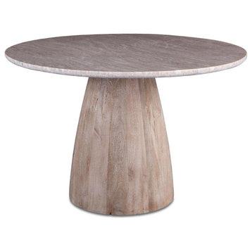 Palm Desert Natural Brown Marble Dining Table with Modern Washed Wood Base