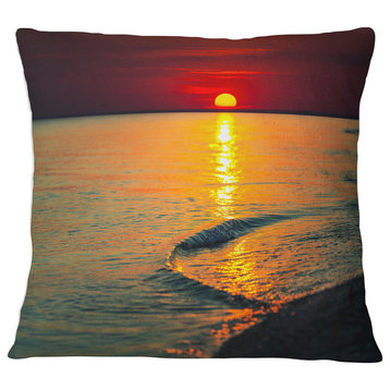 Setting Sun Giving Color to Waters Modern Beach Throw Pillow, 18"x18"