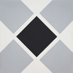Moroccan Mosaic and Tile House - Massa Handmade Cement Tile, Gray/White/Black, Sample - Tile
