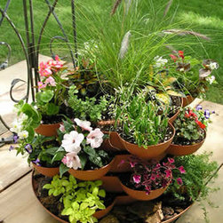 Stacking Deck Planter with Flowers - Indoor Pots And Planters