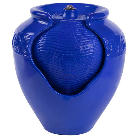 Pure Garden Resin Electric Glazed Jar Water Fountain, Blue